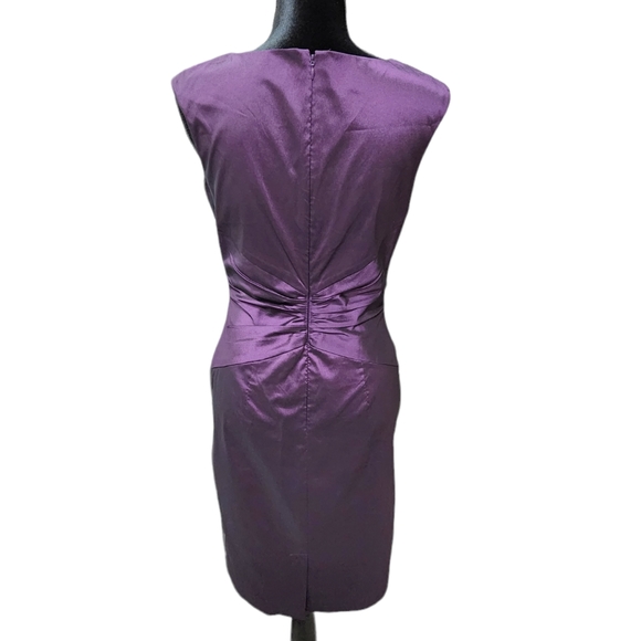 Eliza J Purple V-neck Wrap Sleeveless Taffeta Cocktail Lined Dress Size 6 - Picture 3 of 8